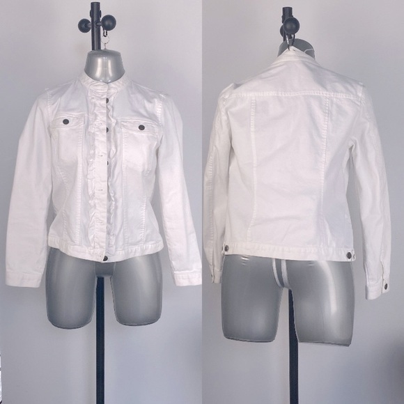 2/$25 White cotton blend old money French girl formal frilly jean jacket small - Picture 1 of 13